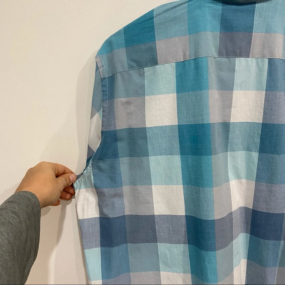 Banana Republic Men's Blue Plaid Button Down Soft Wash Slim Fit Size Large